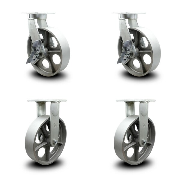 10 Inch Heavy Duty Semi Steel Cast Iron Wheel Caster Brakes 2 Rigid SCC, 2PK